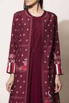 Buy_AMPM_Wine Silk Printed Jacket Kurta Set_Online_at_Aza_Fashions