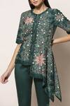 Ampm_Green Asymmetric Silk Top_Online_at_Aza_Fashions