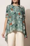 Buy_Ampm_Green Silk Printed Top_Online_at_Aza_Fashions