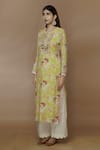 Buy_Gopi Vaid_Yellow Cotton Silk Print Flower Bagh Round Neck Floral Tunic_Online_at_Aza_Fashions