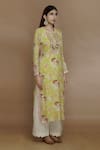 Shop_Gopi Vaid_Yellow Cotton Silk Print Flower Bagh Round Neck Floral Tunic_Online_at_Aza_Fashions