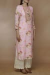 Gopi Vaid_Pink Linen Georgette Round Floral Print Kurta _Online_at_Aza_Fashions