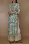 Buy_Gopi Vaid_Green Linen Georgette Round Floral Print Kurta _at_Aza_Fashions