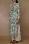 Buy_Gopi Vaid_Green Linen Georgette Round Floral Print Kurta _Online_at_Aza_Fashions