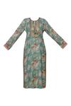 Shop_Gopi Vaid_Green Linen Georgette Round Floral Print Kurta _Online_at_Aza_Fashions