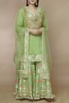 Buy_Gopi Vaid_Green Tussar Georgette Embellished Kurta Sharara Set_at_Aza_Fashions