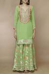 Buy_Gopi Vaid_Green Tussar Georgette Embellished Kurta Sharara Set_Online_at_Aza_Fashions