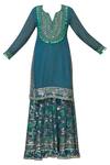 Buy_Gopi Vaid_Blue Tussar Georgette Embellished Kurta Sharara Set_Online_at_Aza_Fashions