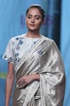 PRAMA BY PRATIMA PANDEY_Silver Tissue Silk Round Embroidered Saree Set _Online_at_Aza_Fashions