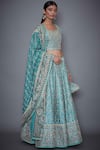 Buy_RI.Ritu Kumar_Blue Silk Satin Sweetheart Neck Bridal Lehenga Set _Online_at_Aza_Fashions