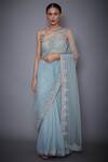 Buy_RI.Ritu Kumar_Blue Mono Net Sweetheart Neck Embroidered Saree With Blouse _Online_at_Aza_Fashions