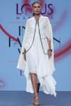 Buy_Nidhika Shekhar_White Cotton V Neck Asymmetrical Dress _at_Aza_Fashions