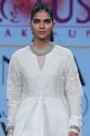 Shop_Nidhika Shekhar_White Cotton V Neck Asymmetrical Anarkali _at_Aza_Fashions