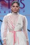 Shop_NIDHIKA SHEKHAR_White Organza Turtle Neck Collar Embroidered Shirt _at_Aza_Fashions
