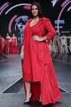 Buy_Nidhika Shekhar_Red Linen V Neck Midi Dress _at_Aza_Fashions