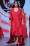 Shop_Nidhika Shekhar_Red Linen V Neck Midi Dress _at_Aza_Fashions