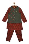 Buy_Tiber Taber_Maroon 100% Cotton Kurta Bundi Set _Online_at_Aza_Fashions