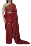 Buy_Anavila_Red Linen Saree_Online_at_Aza_Fashions