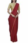 Anavila_Red Linen Saree_Online_at_Aza_Fashions