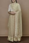 Buy_Manasi Sengupta_Beige Georgette Band Collar Embroidered Anarkali With Dupatta  _at_Aza_Fashions