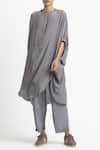 Buy_THREE_Grey Silk Band Collar Kurta Set _at_Aza_Fashions