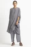 Buy_THREE_Grey Silk Band Collar Kurta Set _Online_at_Aza_Fashions