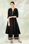 Buy_Mandira Wirk_Black Chanderi Split Kurta _at_Aza_Fashions