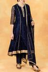 Mandira Wirk_Blue Chanderi Round Kurta _Online_at_Aza_Fashions