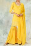 Mandira Wirk_Yellow Crinkled Cotton Embroidered Sharara Pants _Online_at_Aza_Fashions