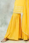 Shop_Mandira Wirk_Yellow Crinkled Cotton Embroidered Sharara Pants _Online_at_Aza_Fashions