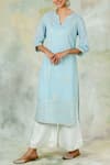 Buy_Mandira Wirk_Blue Cotton Round Embroidered Kurta _Online_at_Aza_Fashions