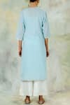 Shop_Mandira Wirk_Blue Cotton Round Embroidered Kurta _at_Aza_Fashions