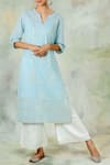 Mandira Wirk_Blue Cotton Round Embroidered Kurta _Online_at_Aza_Fashions