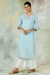 Buy_Mandira Wirk_Blue Cotton Round Embroidered Kurta _at_Aza_Fashions