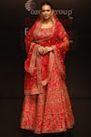 Buy_Rahul Singh_Red Net, Chanderi Silk Round Embroidered Bridal Lehenga Set _at_Aza_Fashions
