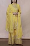 Buy Abhi Singh Yellow Silk Mandarin Collar Embroidered Kurta Sharara Set at Aza Fashions Buy_Abhi Singh_Yellow Silk Mandarin Collar Embroidered Kurta Sharara Set _at_Aza_Fashions