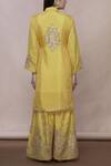 Shop Abhi Singh Yellow Silk Mandarin Collar Embroidered Kurta Sharara Set at Aza Fashions Shop_Abhi Singh_Yellow Silk Mandarin Collar Embroidered Kurta Sharara Set _at_Aza_Fashions