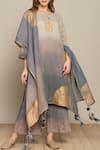 Buy_Kaveri_Grey Net Asymmetric Dyed Tunic_at_Aza_Fashions