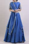 Buy_Surendri_Blue Chanderi Round Lehenga Set _at_Aza_Fashions