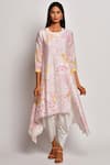 Buy_Swati Vijaivargie_Pink Chanderi Round Kurta With Dhoti Pant _Online_at_Aza_Fashions
