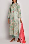 Buy_Swati Vijaivargie_Green Linen Satin Mandarin Collar Printed Kurta _at_Aza_Fashions