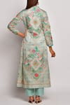 Shop_Swati Vijaivargie_Green Linen Satin Mandarin Collar Printed Kurta _at_Aza_Fashions