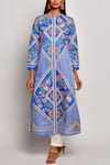 Buy_Swati Vijaivargie_Blue Linen Satin Round Printed Kurta _at_Aza_Fashions