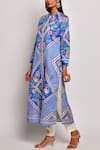 Swati Vijaivargie_Blue Linen Satin Round Printed Kurta _Online_at_Aza_Fashions