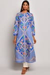 Buy_Swati Vijaivargie_Blue Linen Satin Round Printed Kurta _Online_at_Aza_Fashions