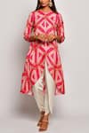 Swati Vijaivargie_Red Linen Satin Round Printed Kurta Dhoti Pant Set _Online_at_Aza_Fashions