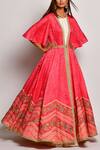 Buy_Swati Vijaivargie_Red Linen Satin Round Printed Anarkali Set _at_Aza_Fashions