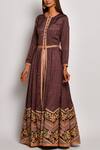 Buy_Swati Vijaivargie_Brown Linen Satin Round Printed Anarkali Set _at_Aza_Fashions