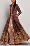 Swati Vijaivargie_Brown Linen Satin Round Printed Anarkali Set _Online_at_Aza_Fashions