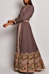 Shop_Swati Vijaivargie_Brown Linen Satin Round Printed Anarkali Set _Online_at_Aza_Fashions